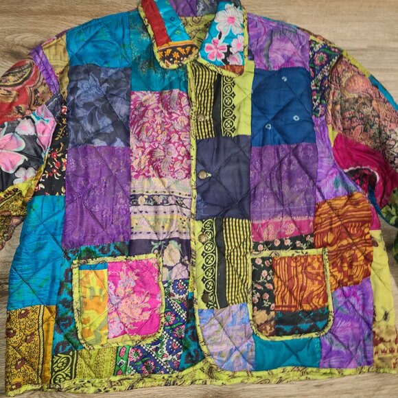 Vtg ArteZen size M Snap Jacket Top Lightweight 100% Silk Quilted Reversible - Picture 2 of 6